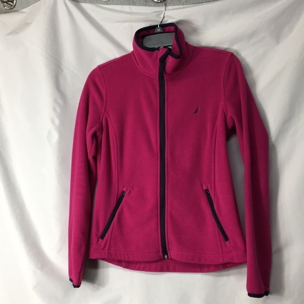 Nautica Women’s Soft Pink and Navy Zip-Up Sweatshirt Size S Like-NEW Condition